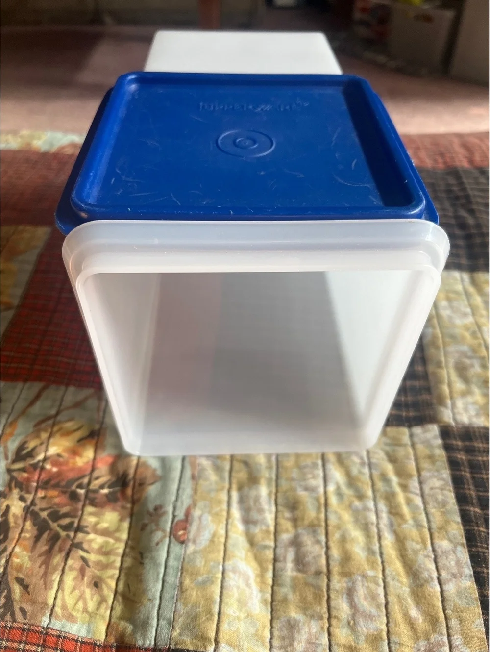 Vintage Tupperware Tall Storage Container with Blue Lid